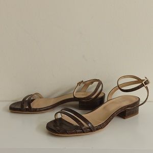 Barneys New York Open Toe Buckle Sandals Size 38 Brown Croc effect Leather